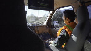UA doctoral student Niraj Altekar rides along on a connected-vehicle testing exercise in Anthem, making observations that will inform the work in Head's lab. (Photo: Bob Demers/UANews) UA doctoral student Niraj Altekar rides along on a connected-vehicle testing exercise in Anthem, making observations that will inform the work in Head's lab. (Photo: Bob Demers/UANews)
